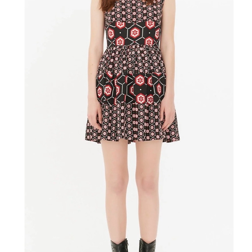 Sandro Paris Women’s Red‎ Black Honeycomb Sleeveless Silk Mini Dress Sz 1
